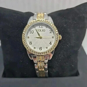 Womens Folio FMDFL2040 Gold Silver Tone Watch Bracelet Rhinestones Dainty Petite